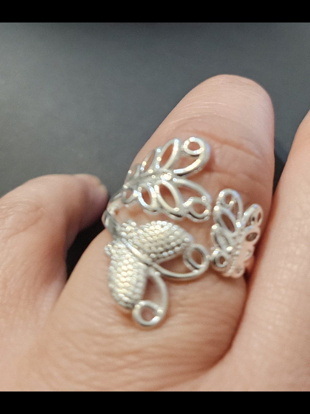 925 Sterling Silver Butterfly Filigree Women's Ring - Elegant Silver Tone